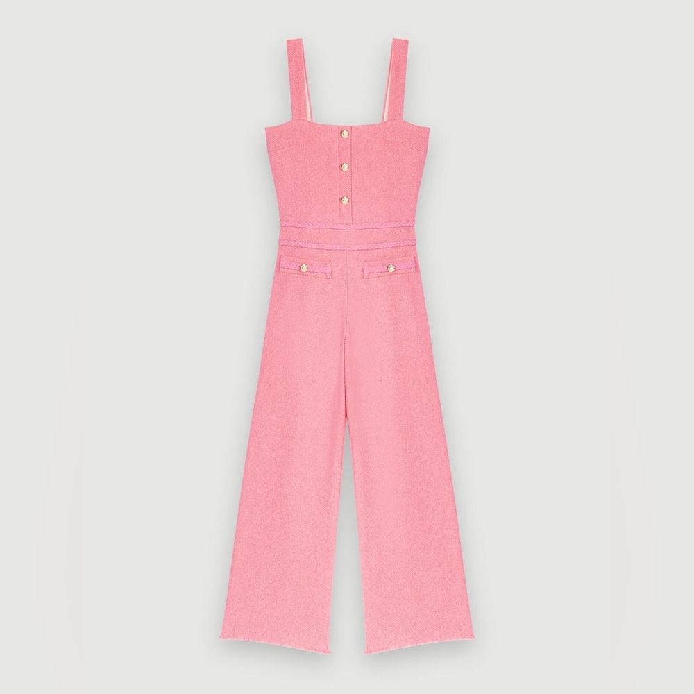 Maje Pink Tweed Wide-Leg Jumpsuit (Pant Suit) Size 38 / US 6 NWOT